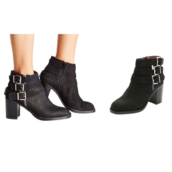 Jeffrey Campbell 3 buckle Rayburn Black Nubuck Ankle Boot Size 7.5 - Picture 1 of 15